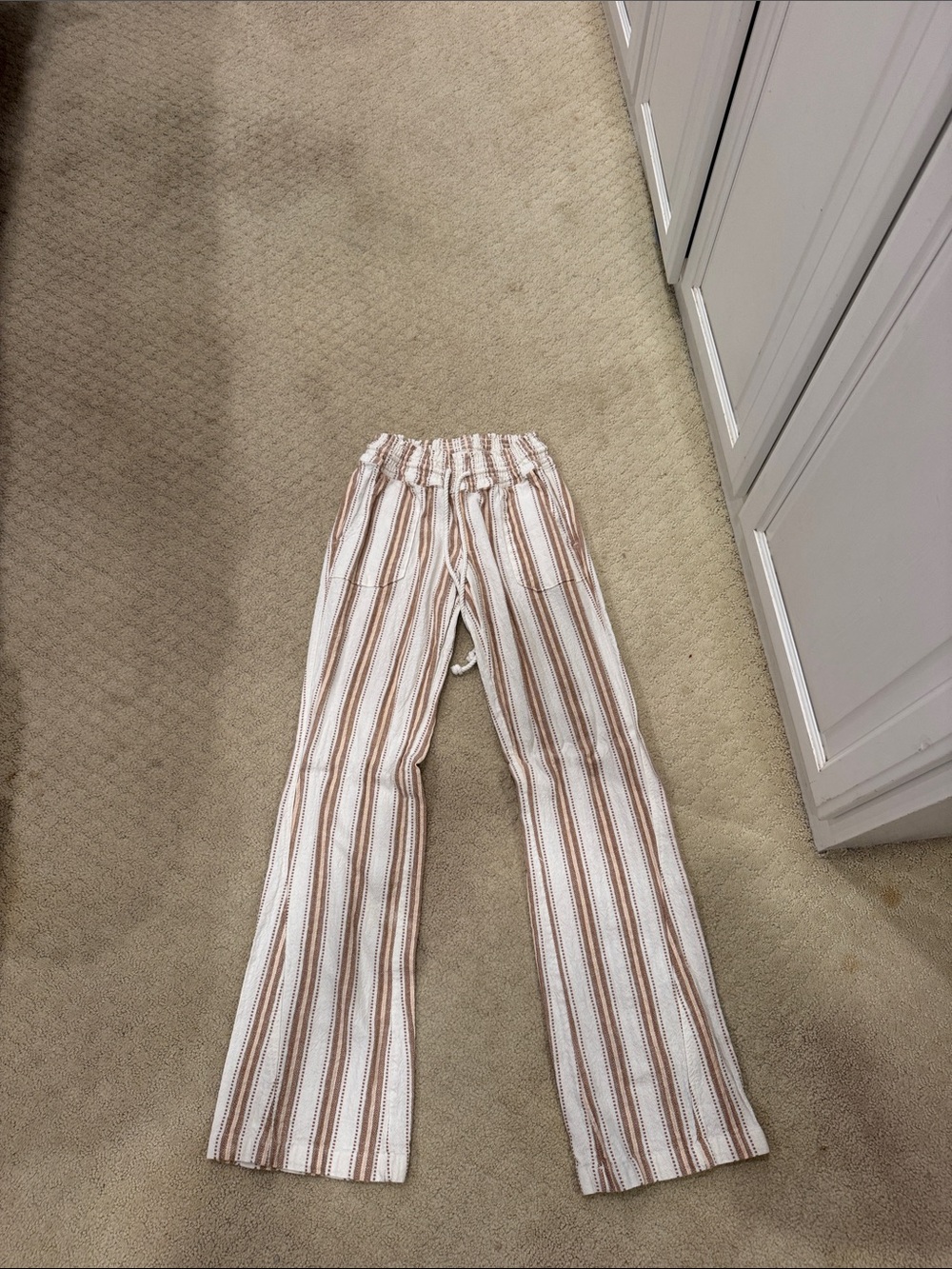 Roxy womens Striped Drawstring Pants in Brown and White